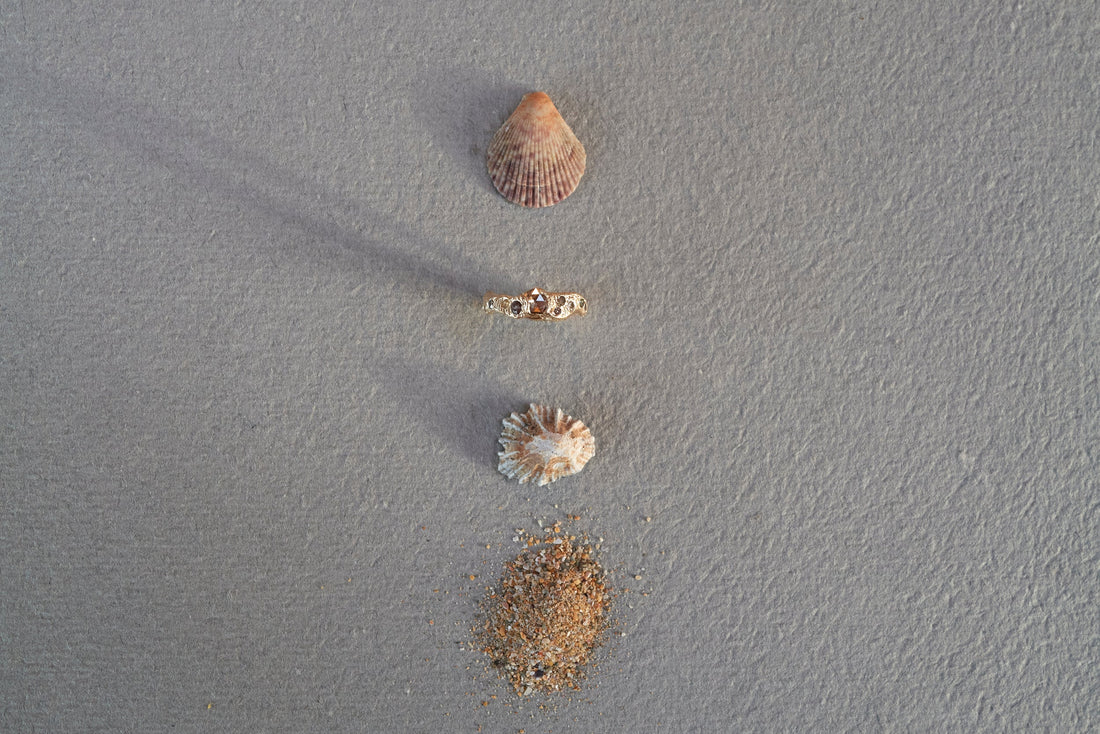 Bespoke nature inspired engagement ring handmade in Devon with organic texture inspired by the coastline