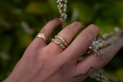 Bespoke wedding ring with organic form, inspired by the coastal landscape of Devon and Cornwall