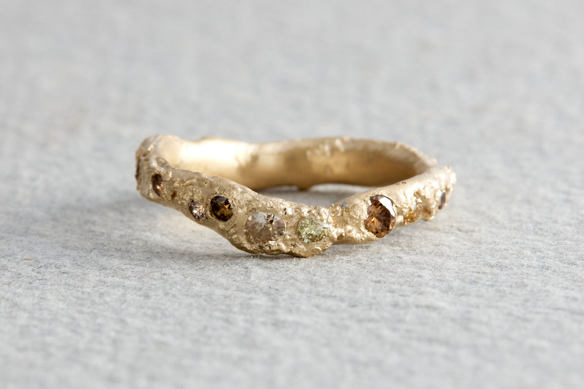 Antique and Champagne Diamond Sand Form Ring