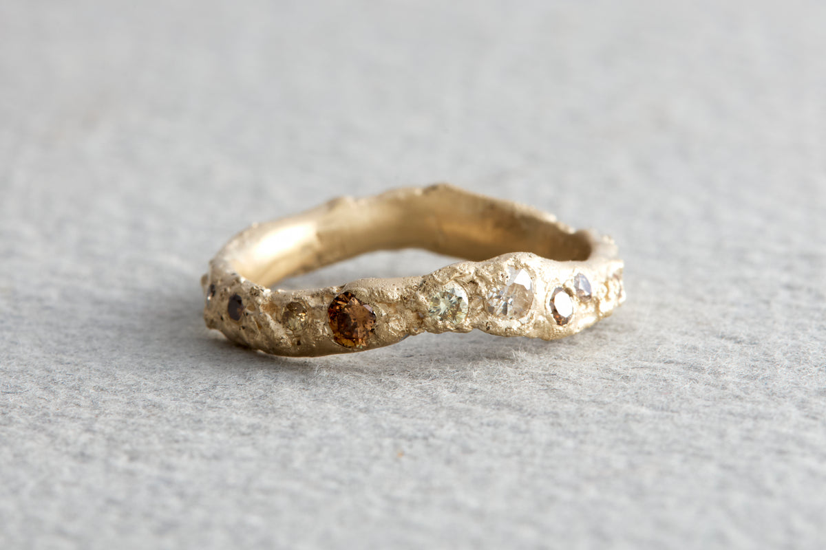Antique and Champagne Diamond Sand Form Ring