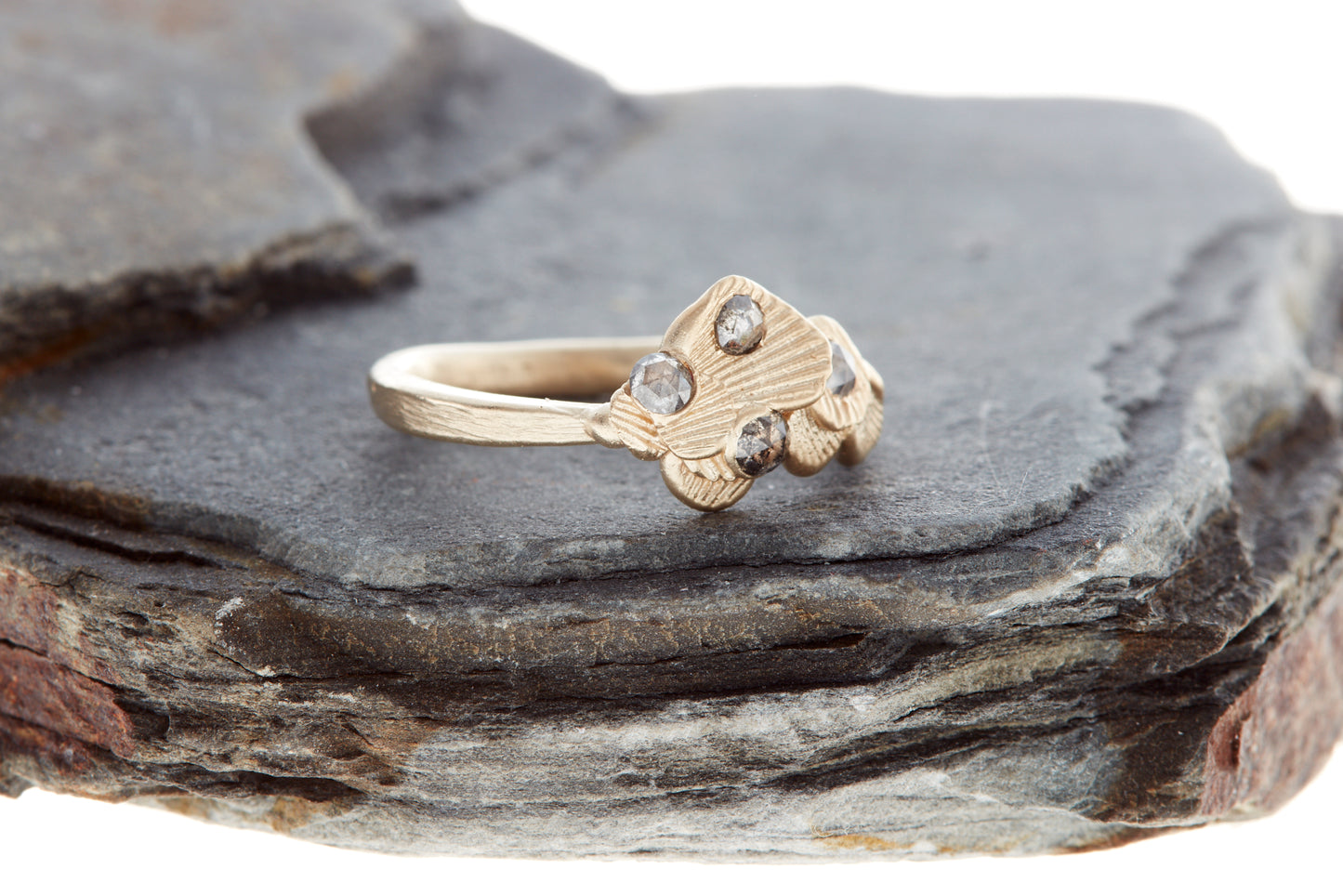 Salt & Pepper Diamonds Shell Engagement Ring