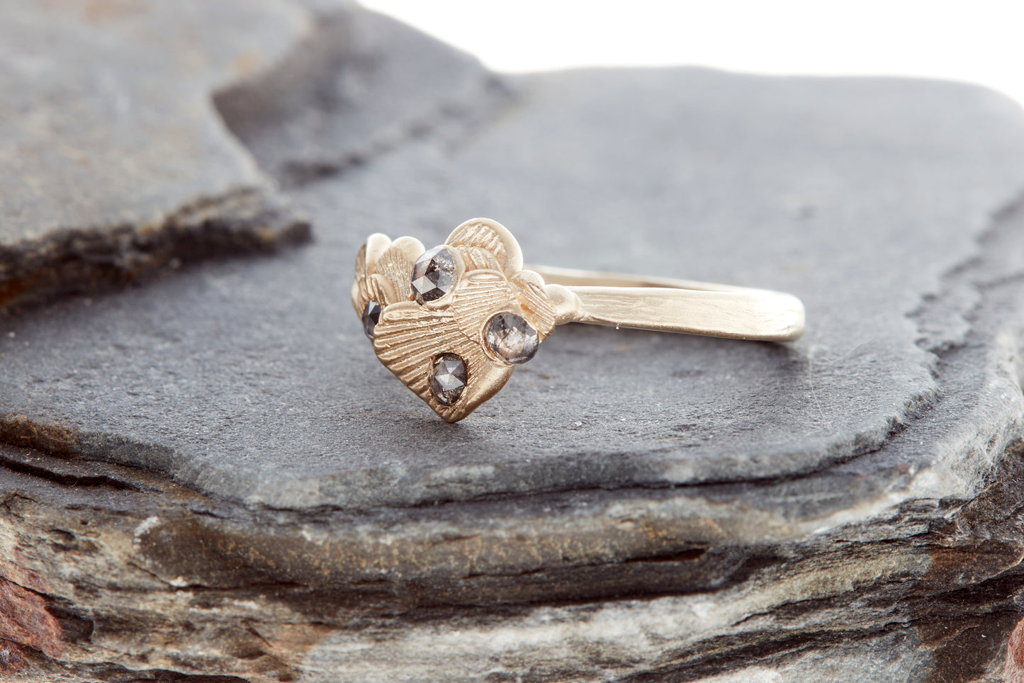 Salt & Pepper Diamonds Shell Engagement Ring