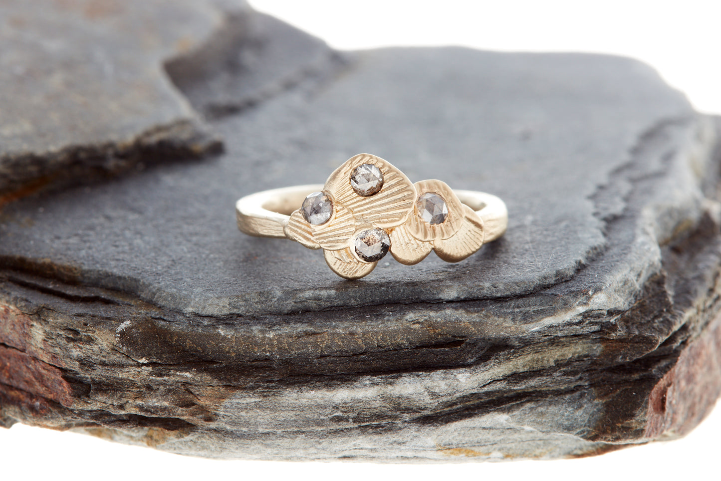 Salt & Pepper Diamonds Shell Engagement Ring