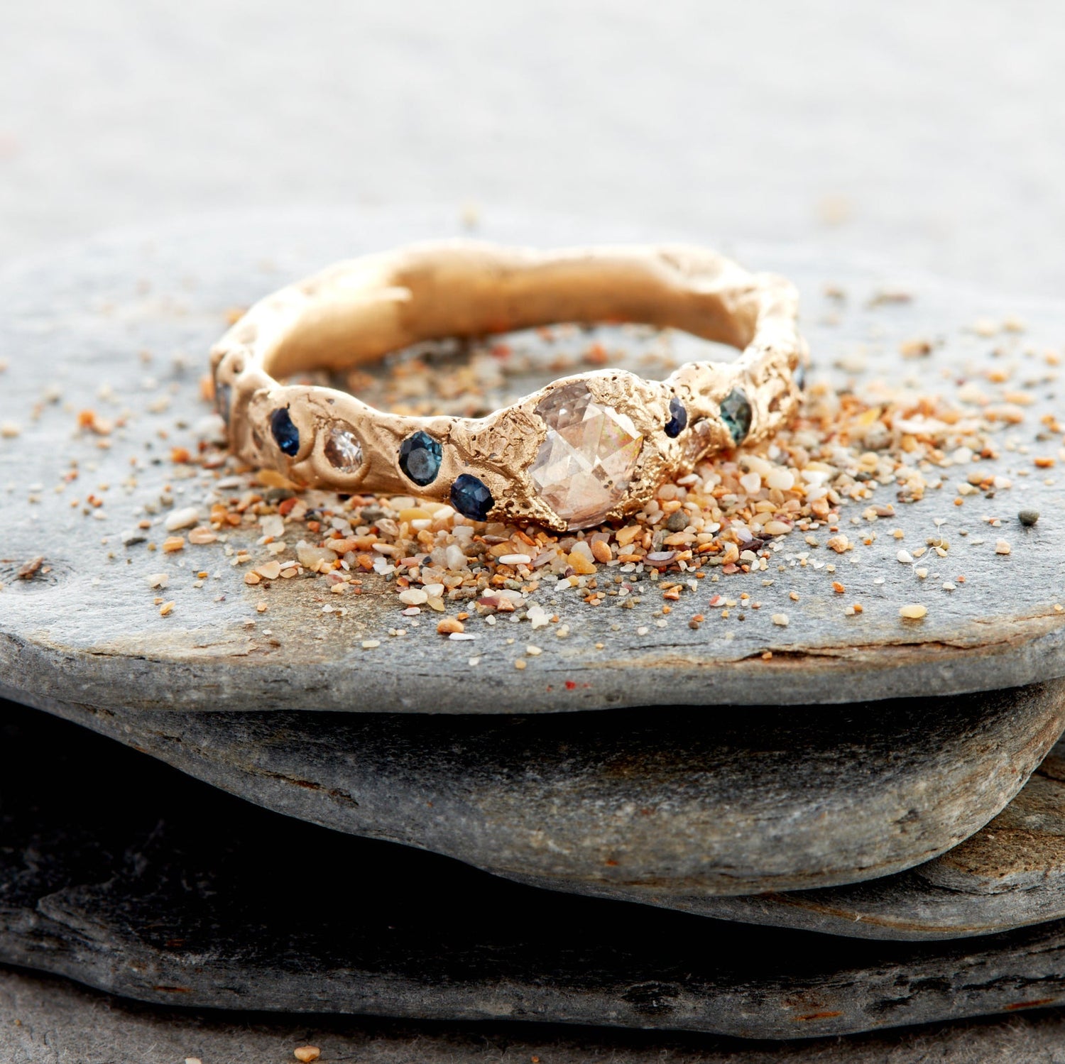 ethical rose cut diamond handcrafted engagement ring inspired by coastal landscape