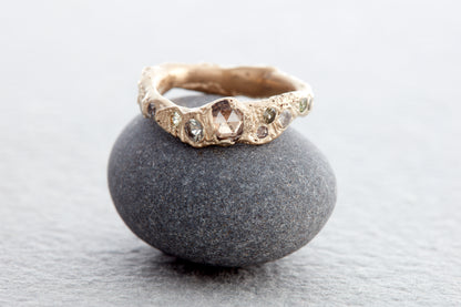 Handcrafted ethical gold champagne diamond engagement ring from Cornwall and Devon.